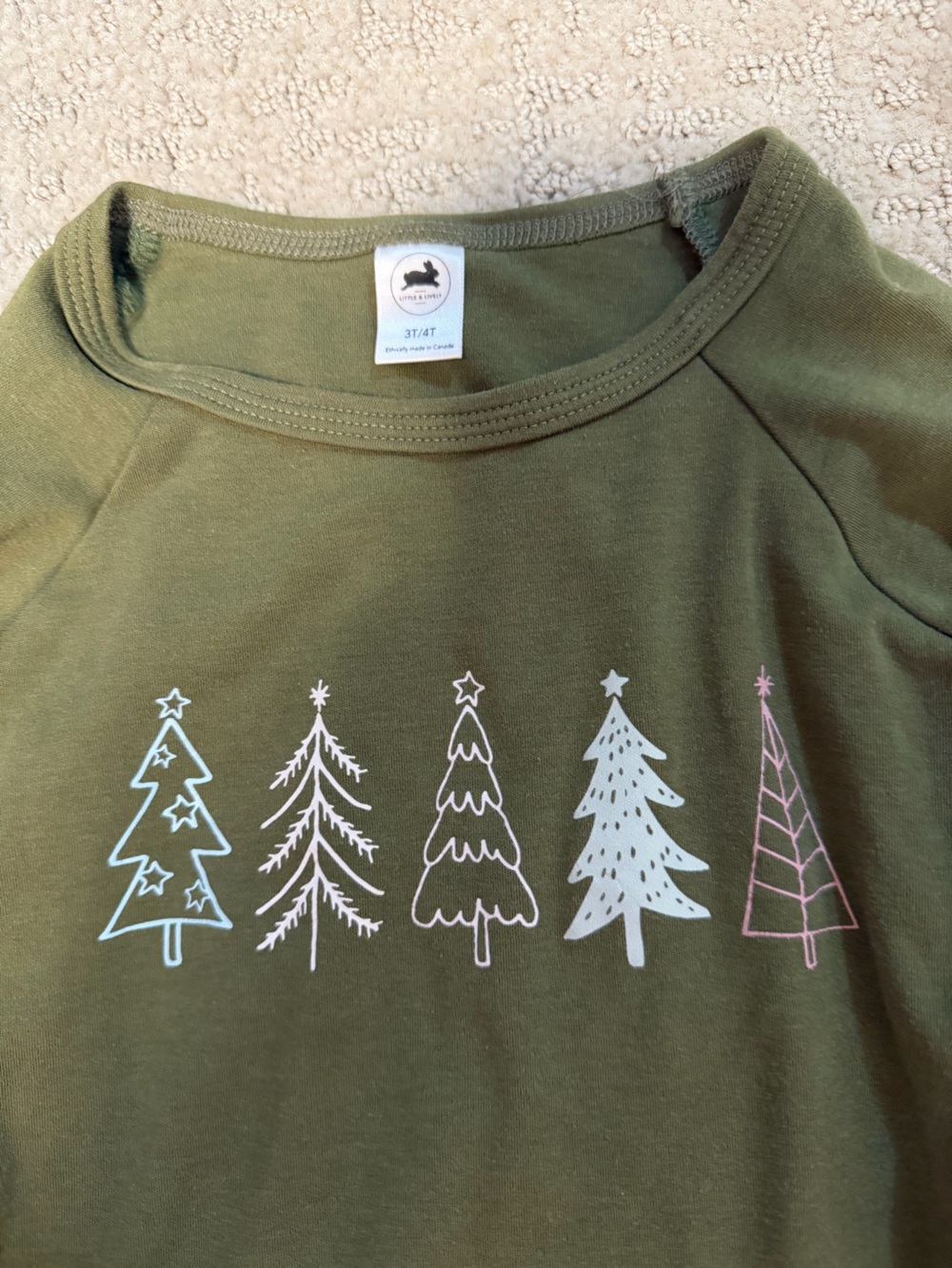 Little and Lively Bamboo Kids Olive Green Holiday Tree Graphic Tee 3/4T